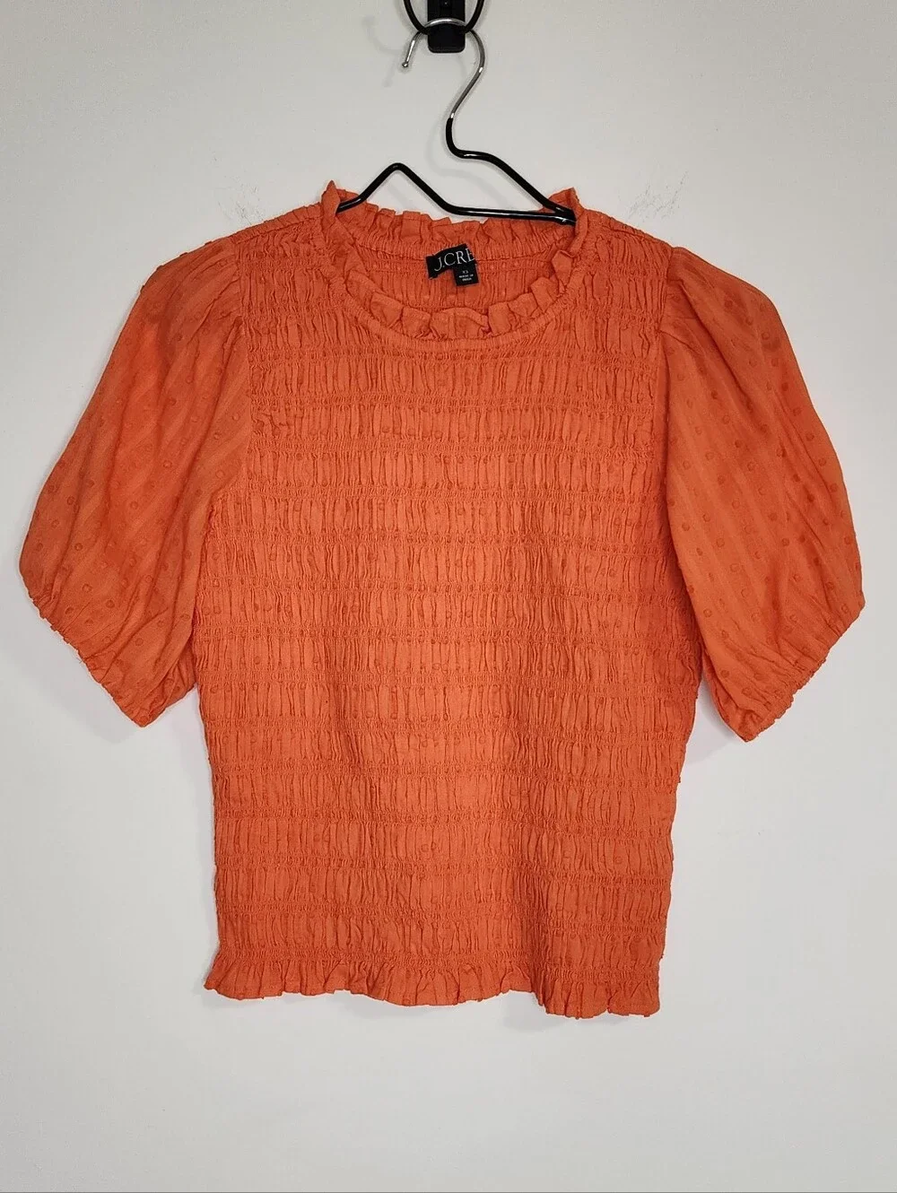 J. Crew Orange Smocked Puff-Sleeve Vibrant Cotton Blouse XS Euro Summer Casual